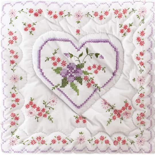 Tobin Lilac Hearts Stamped White Quilt Blocks